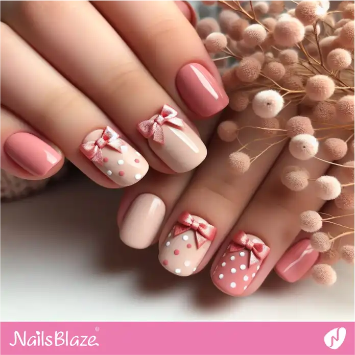 Peach Fuzz Nails with Polka Dots and Bow Design | Color of the Year 2024 - NB1946